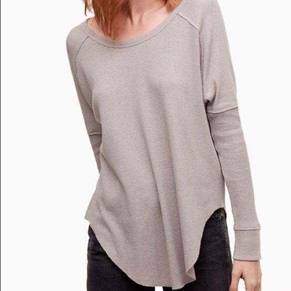 Long Sleeve Waffle Knit Shirt Grey 